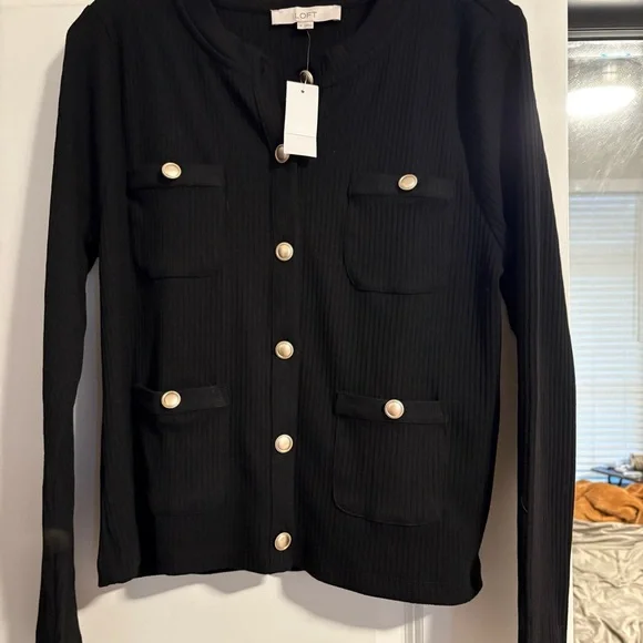 Loft ribbed Black cardigan with gold buttons - Picture 5 of 6